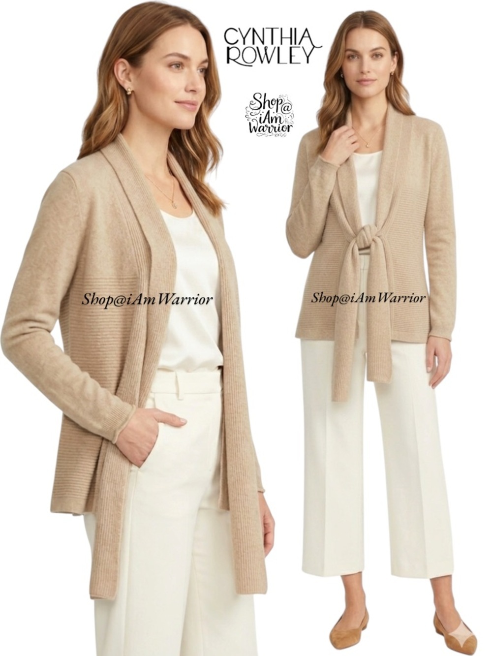 Cynthia Rowley Tan 100% Cashmere Tie Cardigan Sweater *Shop@Iamwarrior